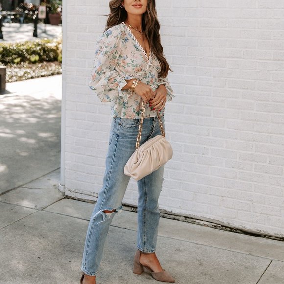 MALAIA FLORAL CROCHET PEPLUM TOP - IVORY MULTI - Picture 9 of 9